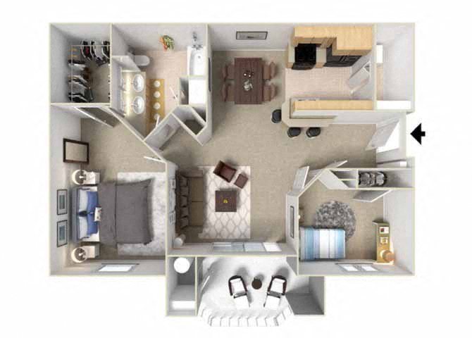 two bedroom floor plan l Rancho Cordova, CA Avion Apartments logo